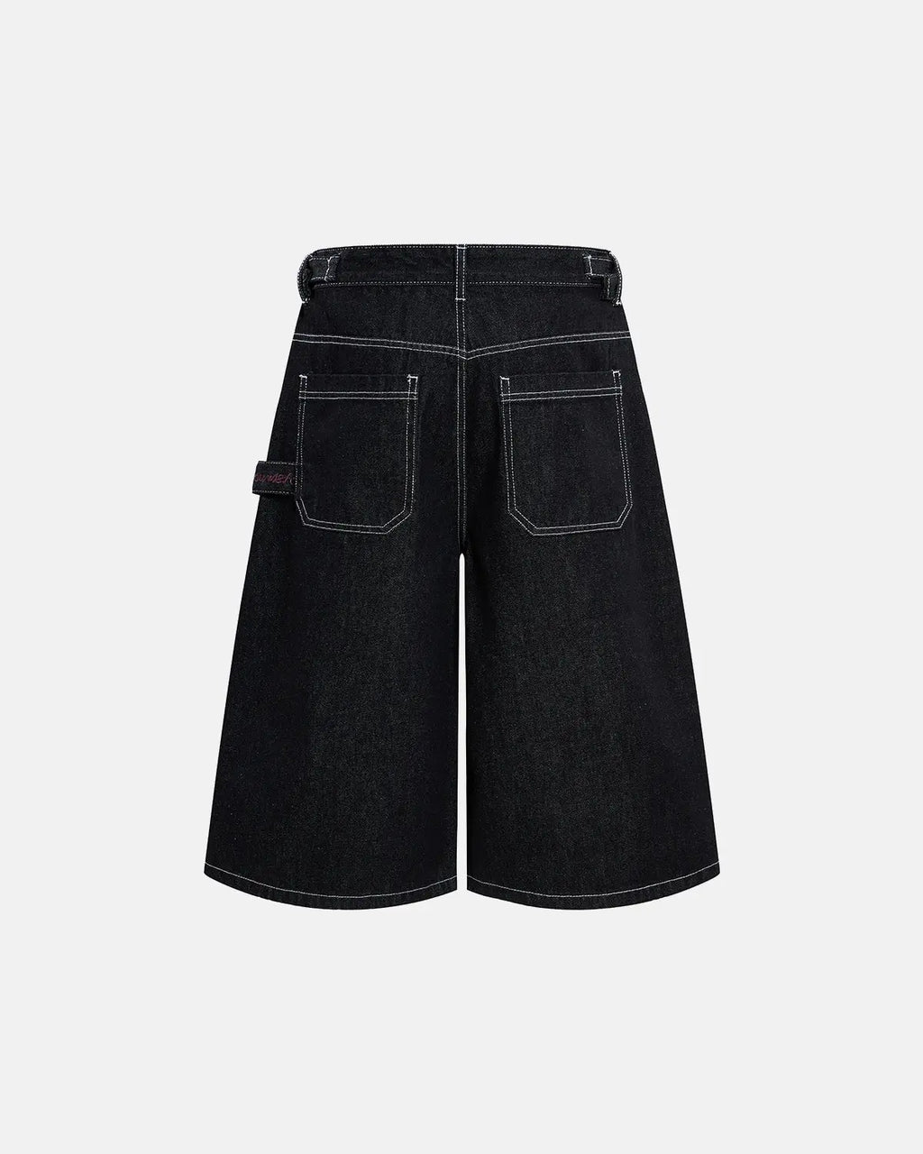 Inflation brand raw denim baggy jorts with adjustable tabs, styled as casual streetwear pants, shown in the product image.