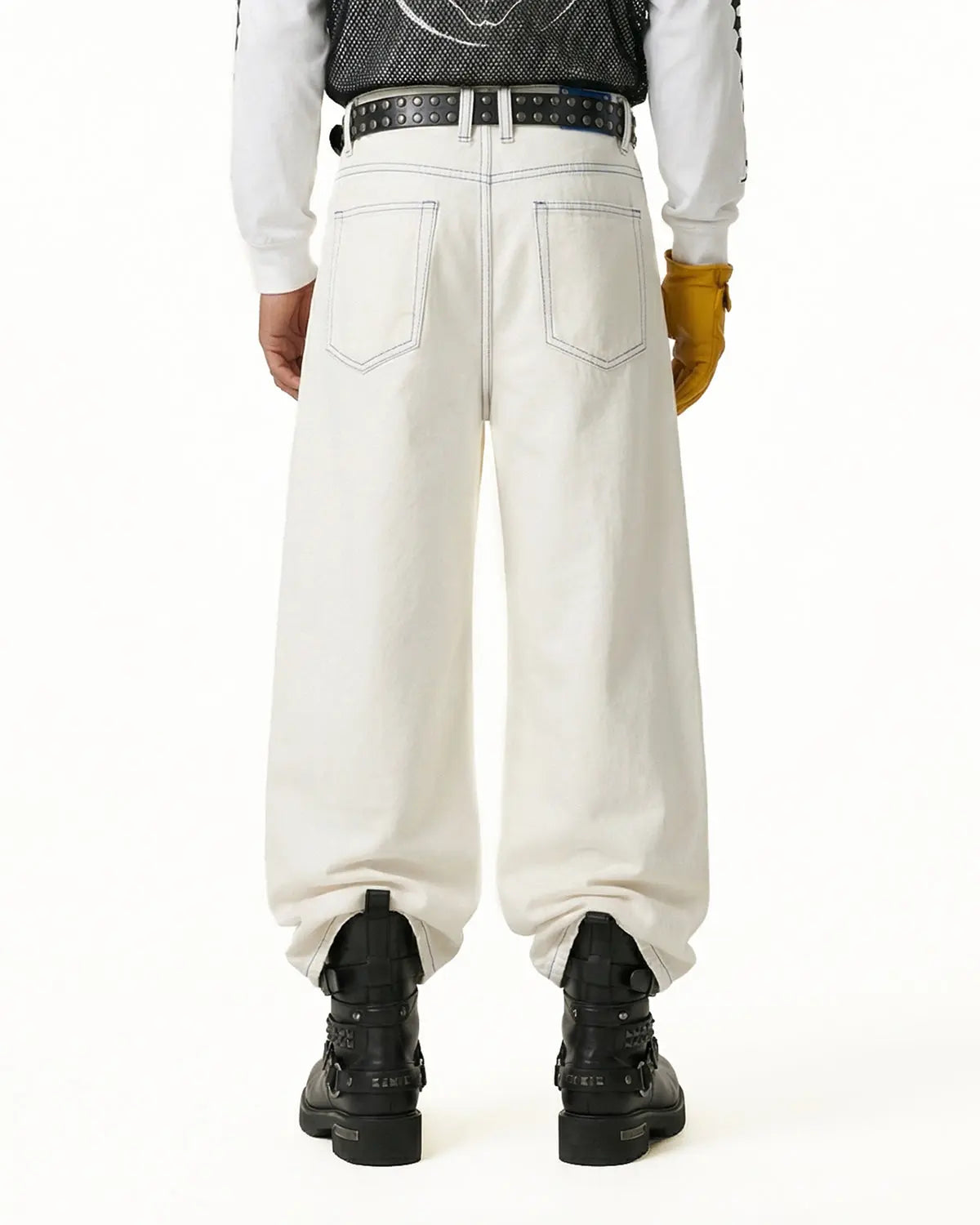 White Flation Streetwear baggy jeans with contrast stitching, relaxed fit pants with oversized style and casual design.