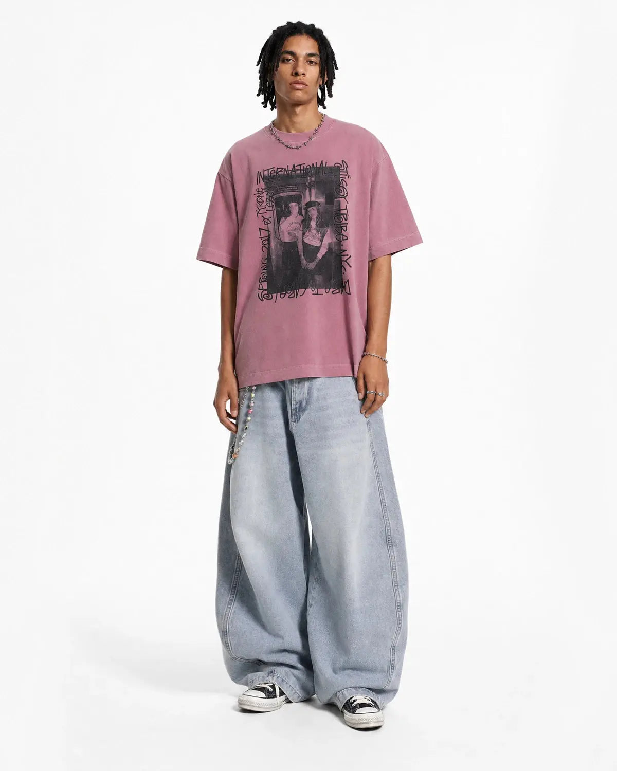 Pink vintage graphic washed oversized T-shirt by Flation Streetwear featuring bold retro design and relaxed fit.