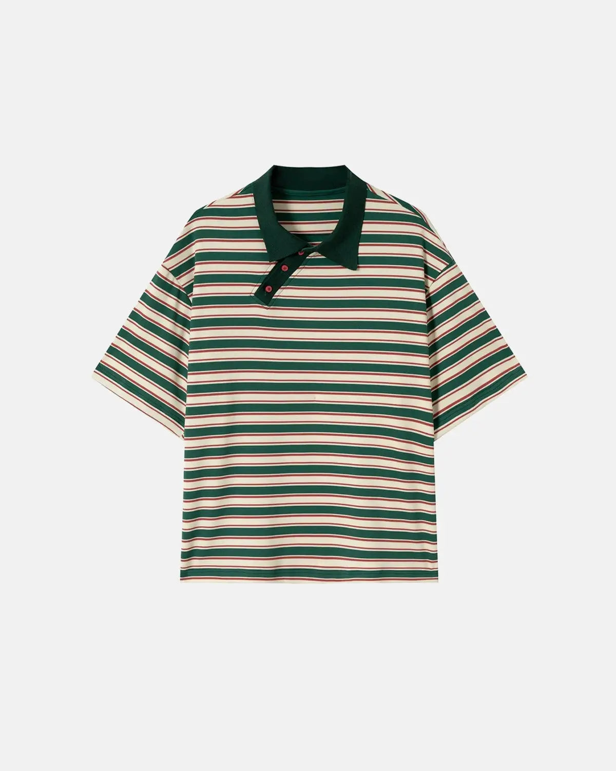 Flation streetwear men's striped polo shirt with asymmetrical collar, casual fit, featuring bold horizontal stripes and polo design.