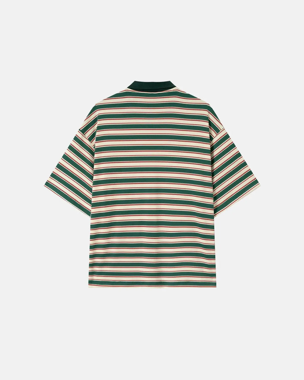 Flation streetwear striped polo shirt with asymmetric collar, short sleeves, and classic fit, stylish casual men's t-shirt.