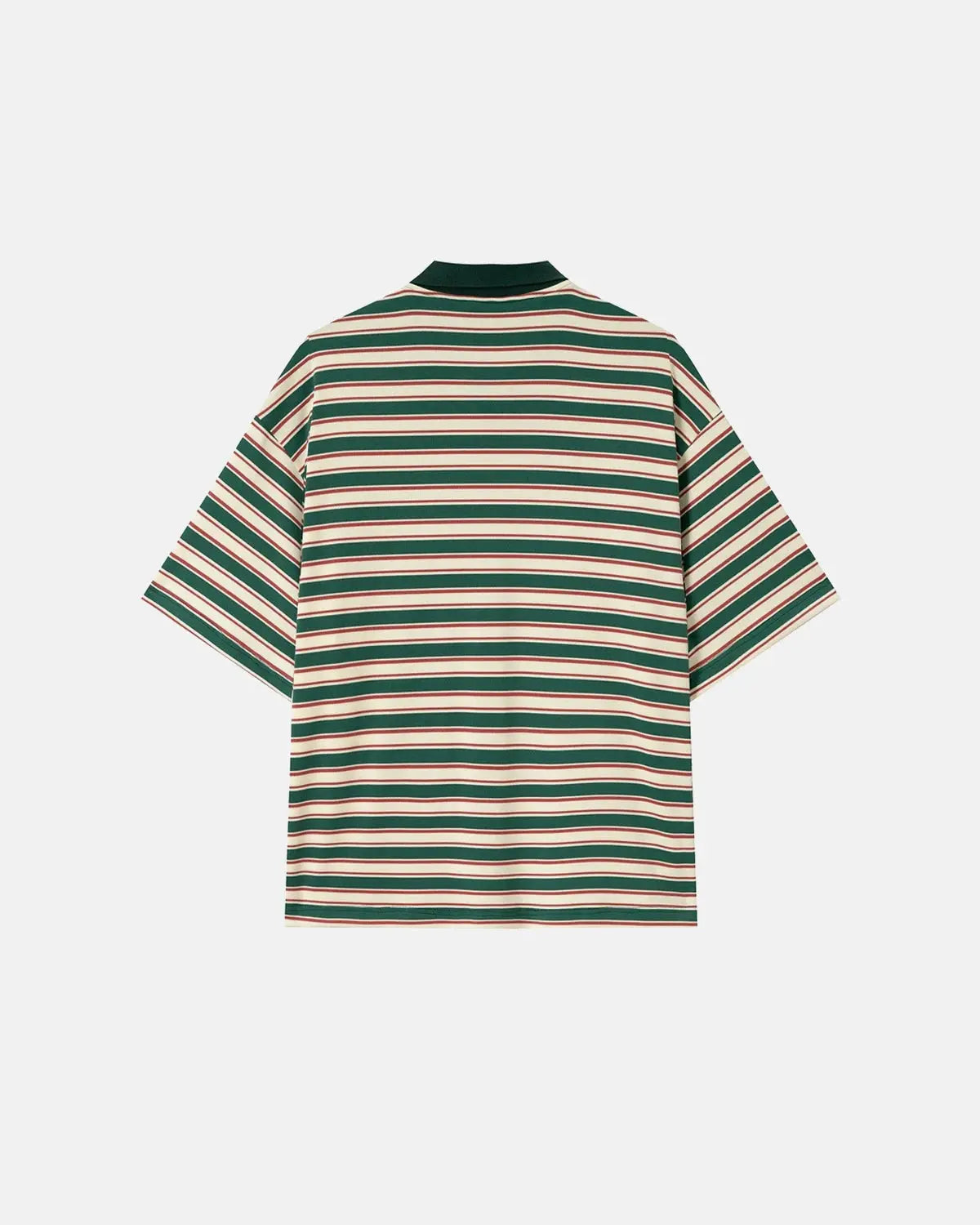 Flation streetwear striped polo shirt with asymmetric collar, short sleeves, and classic fit, stylish casual men's t-shirt.
