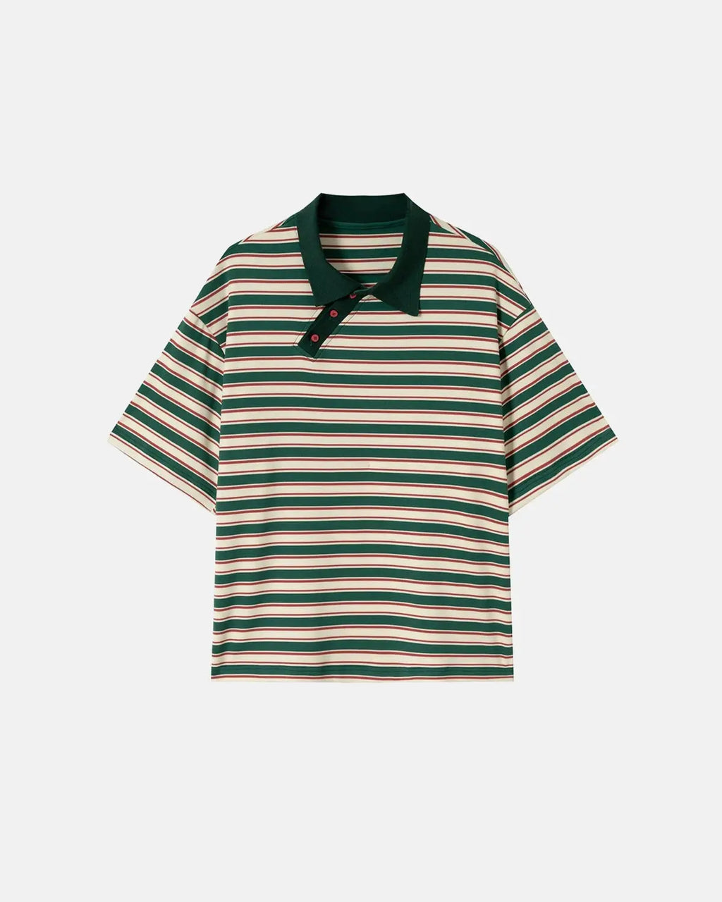 Asymmetric polo collar striped T-shirt by Flation Streetwear, featuring a stylish design and casual fit with bold stripes.