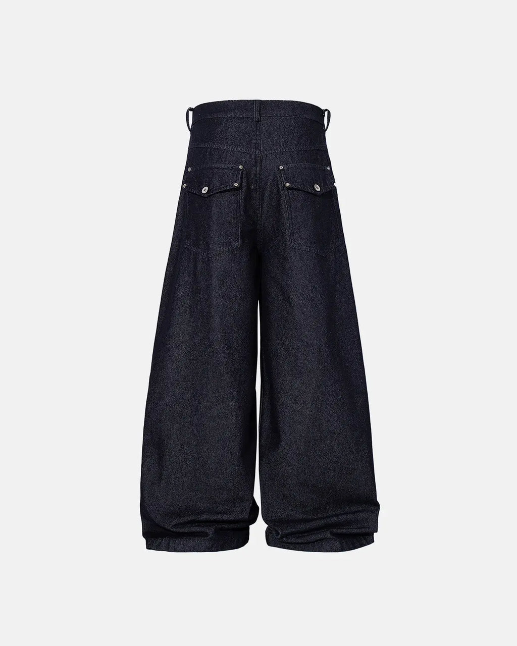 Raw blue baggy jeans by Flation Streetwear with button-up front and relaxed fit, displayed on a plain background.