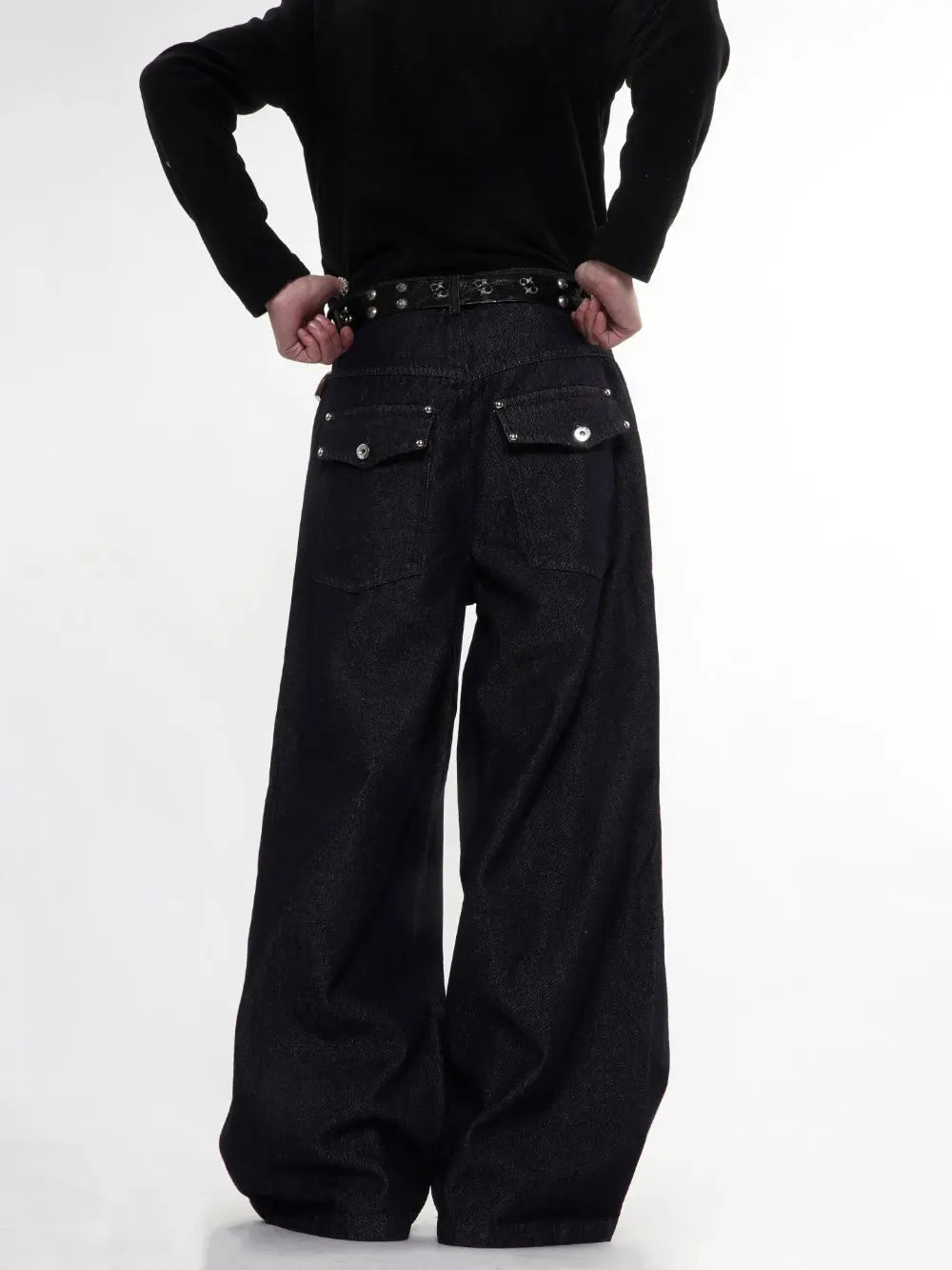Raw blue baggy jeans from Flation Streetwear with button-up front and relaxed fit, displayed on a plain background.