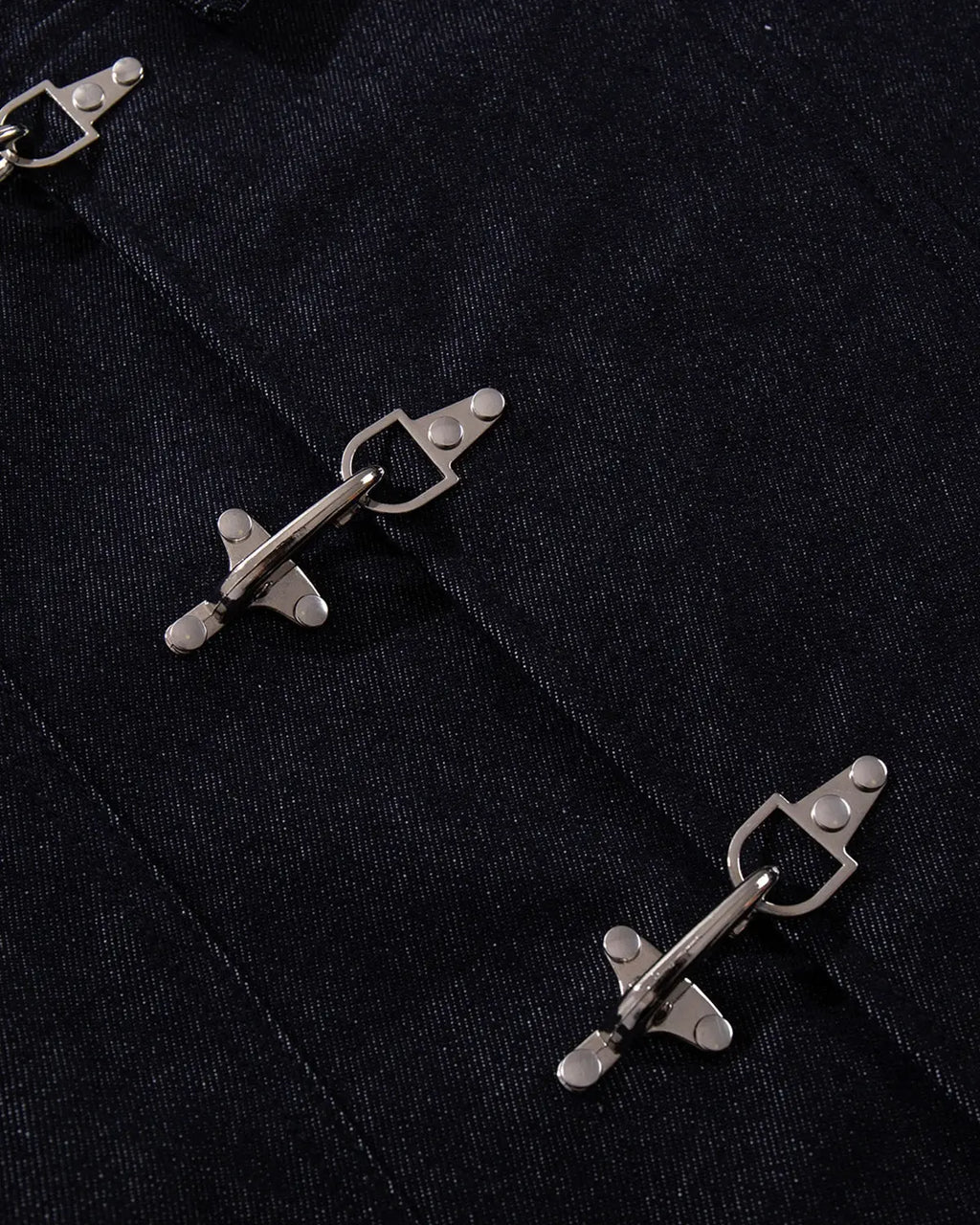 Raw blue fireman clasp denim jacket by Flation featuring classic denim fabric, fireman-style clasp, and streetwear design.