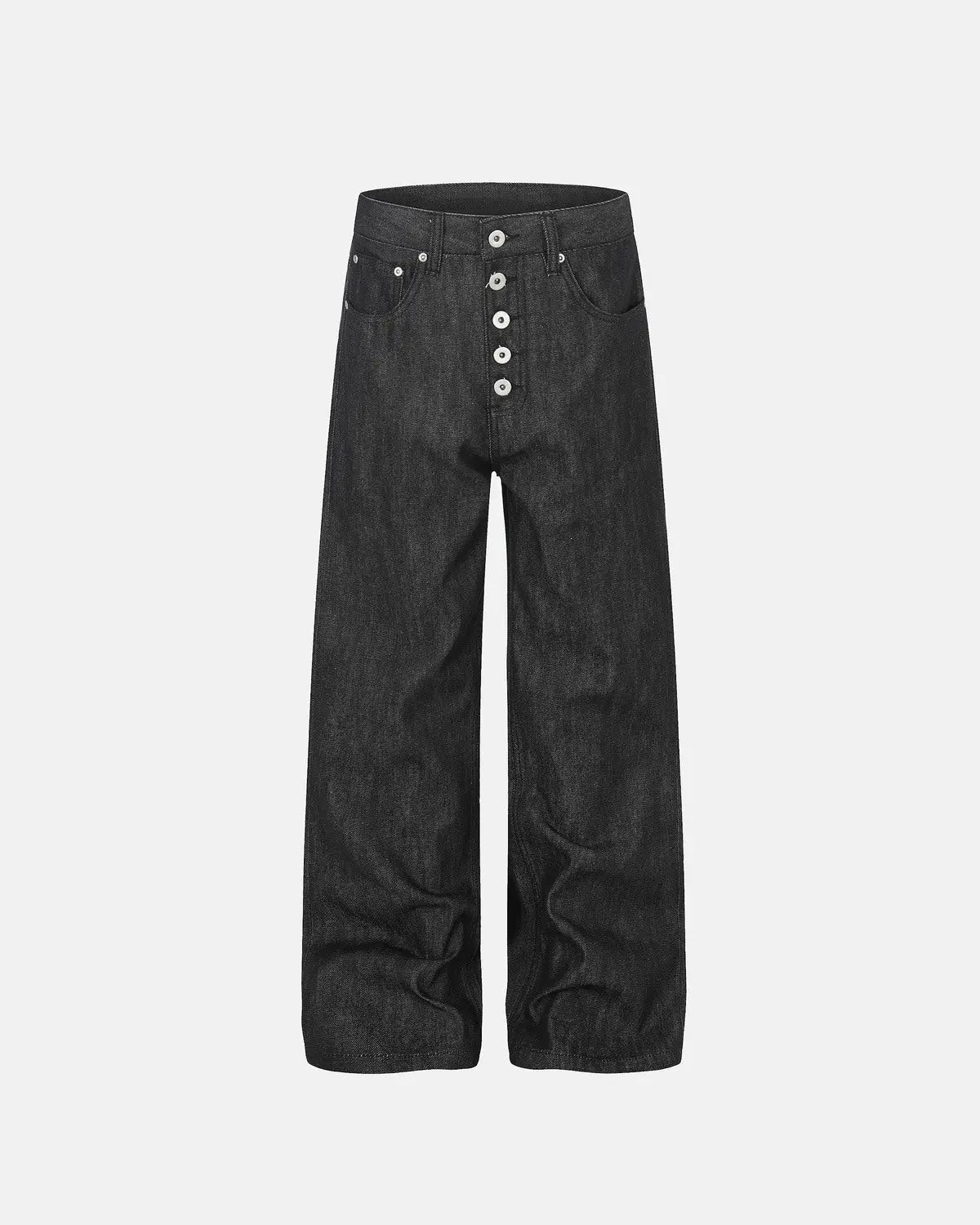 Raw baggy jeans with button details from Flation Streetwear, featuring a relaxed fit and casual streetwear style.