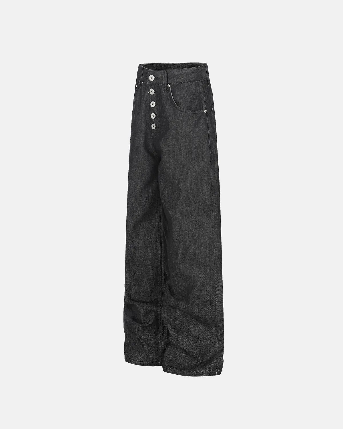 Raw baggy jeans with button details from Flation Streetwear, featuring a relaxed fit and distressed denim style.
