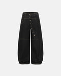 Flation Buttons Up Raw Baggy Jeans showing relaxed fit, light wash denim, and button details, styled as streetwear casual wear.