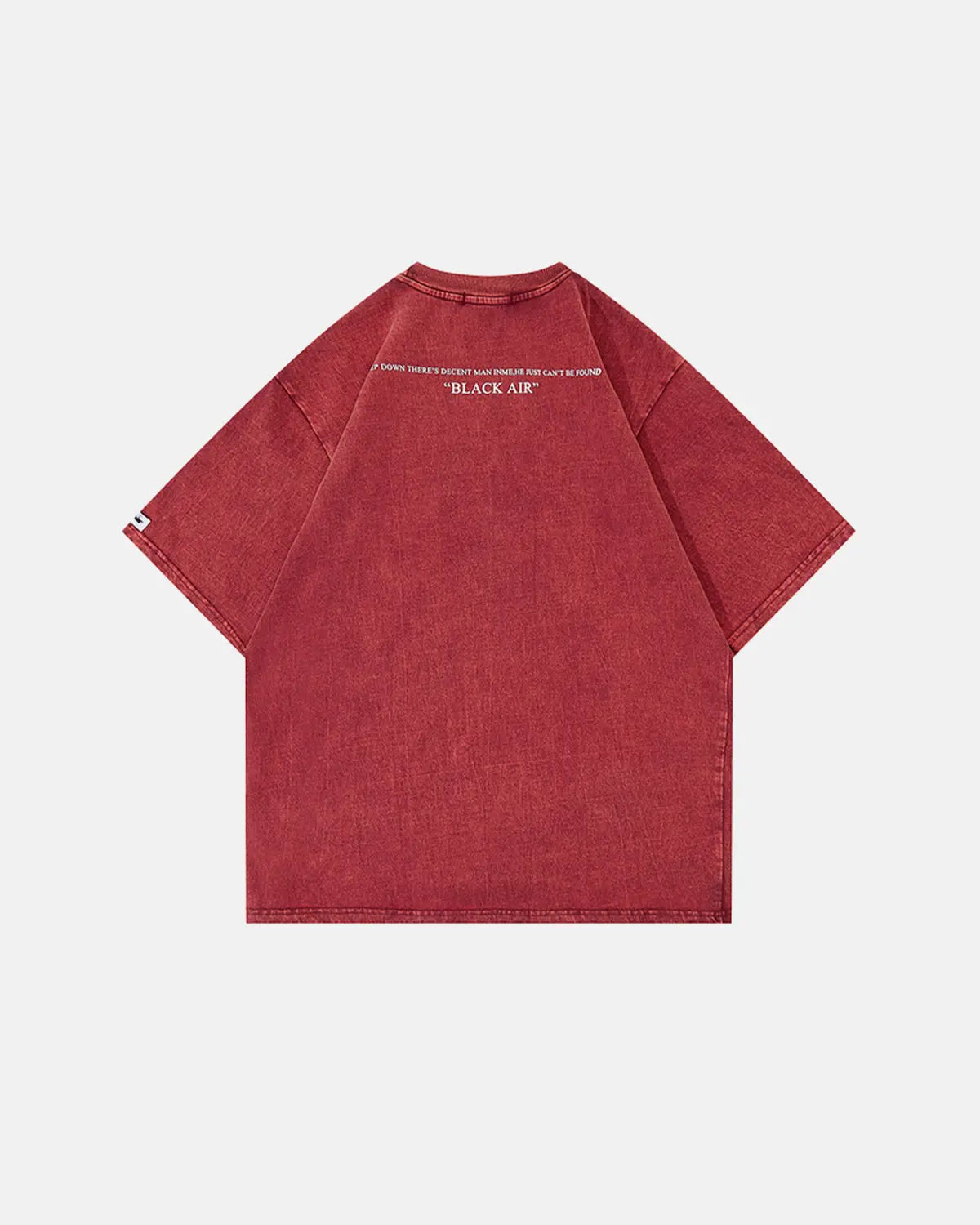 Red washed oversized graphic T-shirt by Flation Streetwear featuring bold graphic print and relaxed fit.