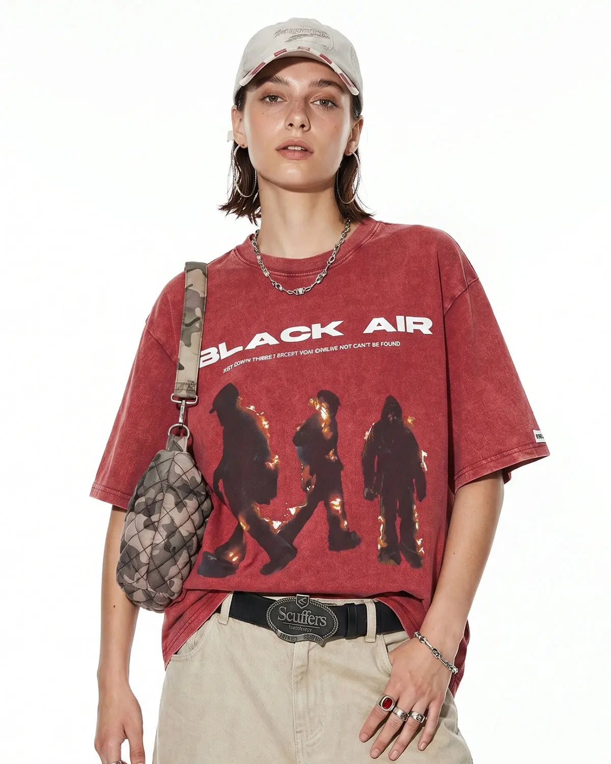 Red washed oversized graphic T-shirt by Flation Streetwear, featuring bold front design and relaxed fit.