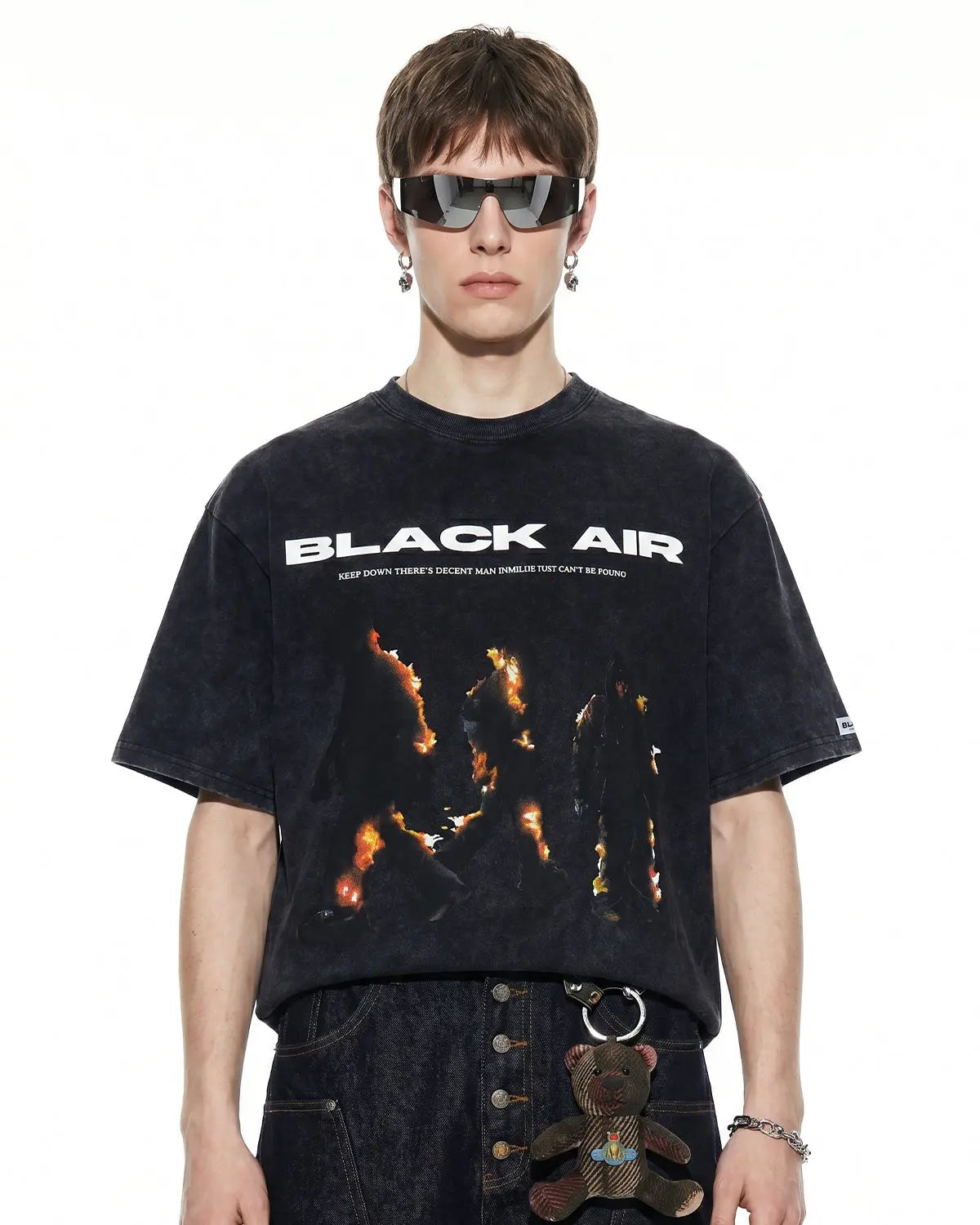 Red washed graphic oversized T-shirt by Flation Streetwear featuring bold print and relaxed fit.