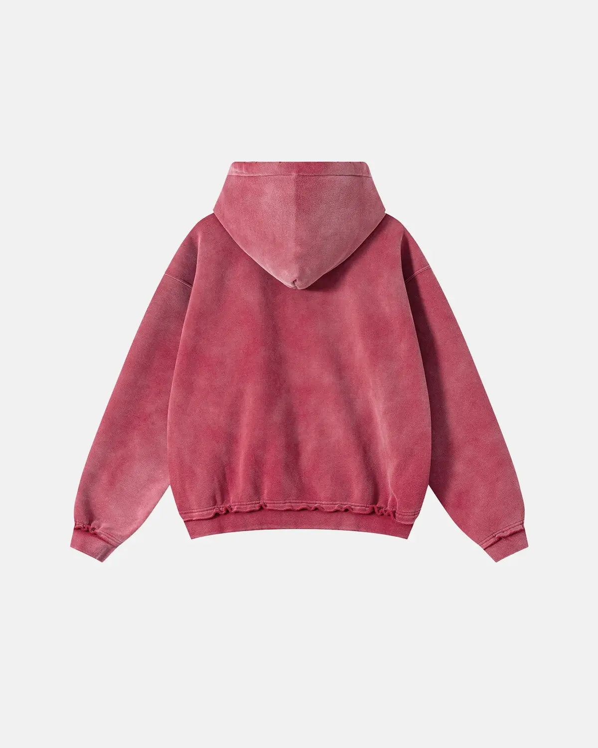 Red Flation Graphic Ripped Washed Zip Up Hoodie with distressed details and streetwear style, front zipper, and hood.