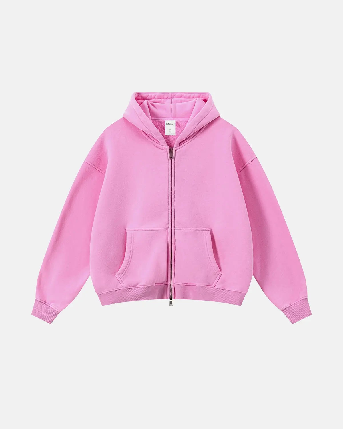 Red vintage washed fleece boxy zip hoodie by Flation Streetwear, featuring a relaxed fit and cozy fleece texture.
