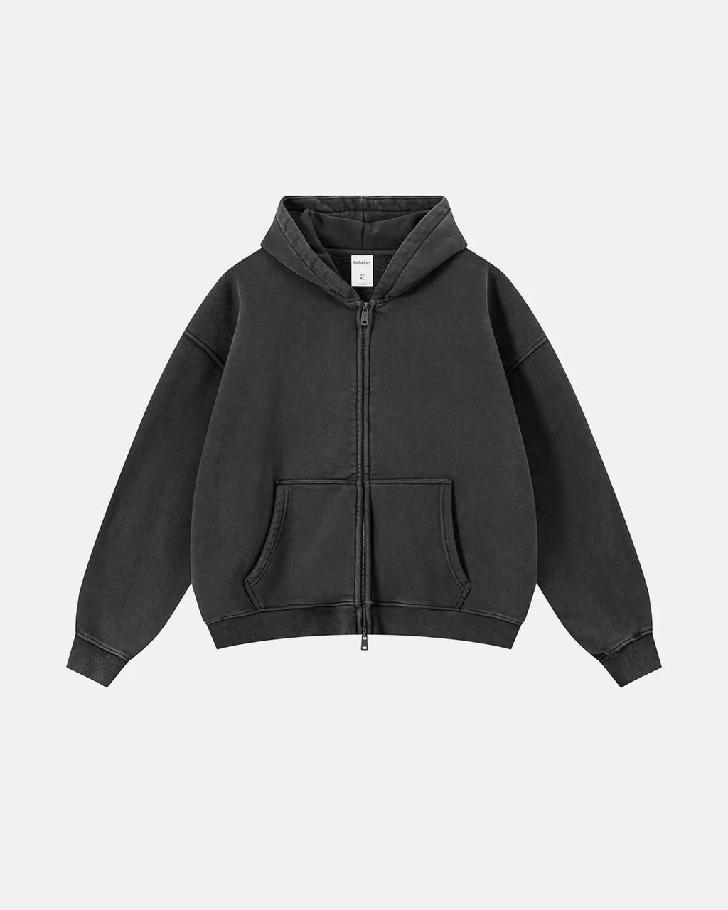 Red vintage washed fleece boxy zip hoodie by Flation Streetwear, featuring a relaxed fit and casual streetwear style.