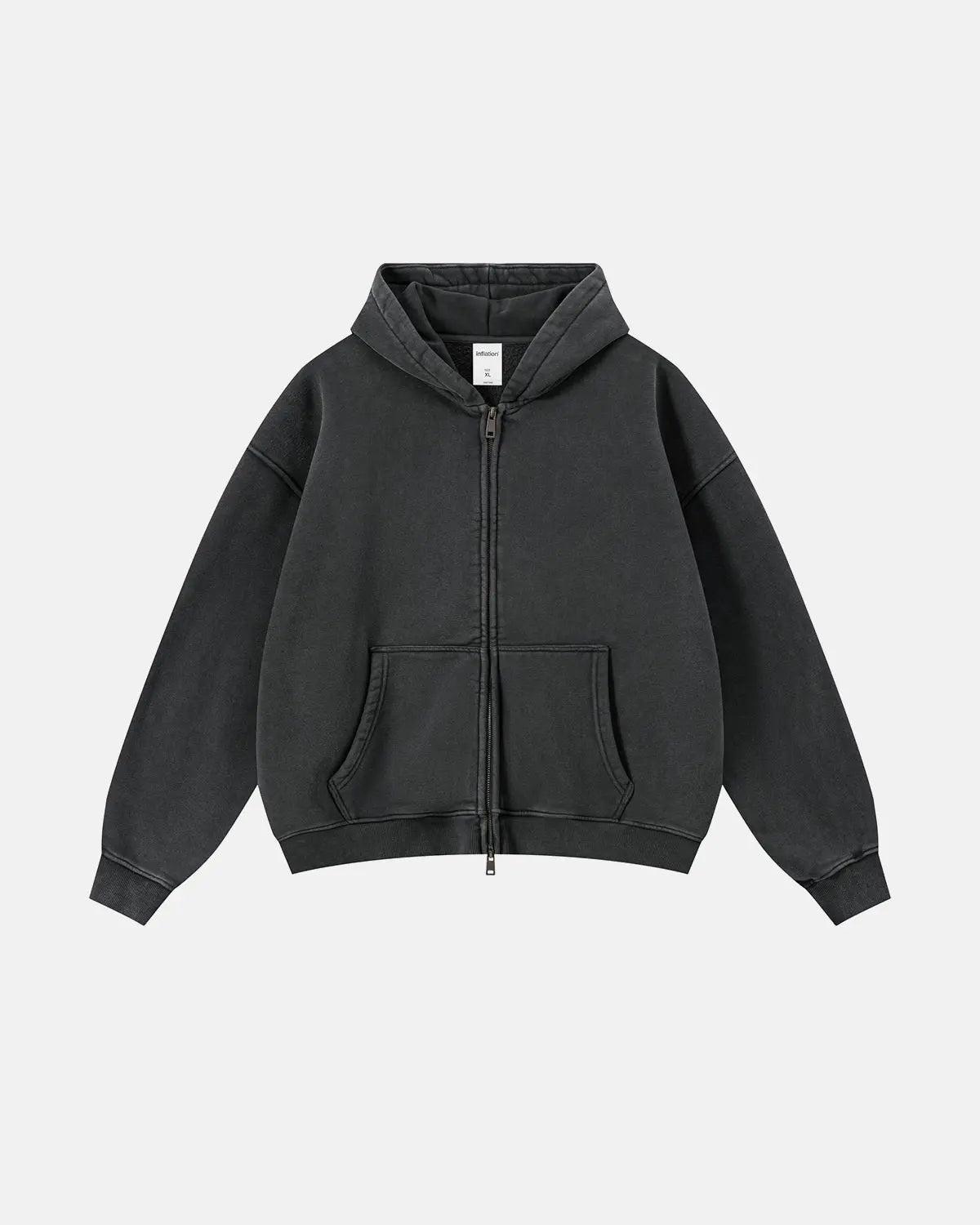 Red vintage washed fleece boxy zip hoodie by Flation Streetwear, featuring a relaxed fit and casual streetwear style.