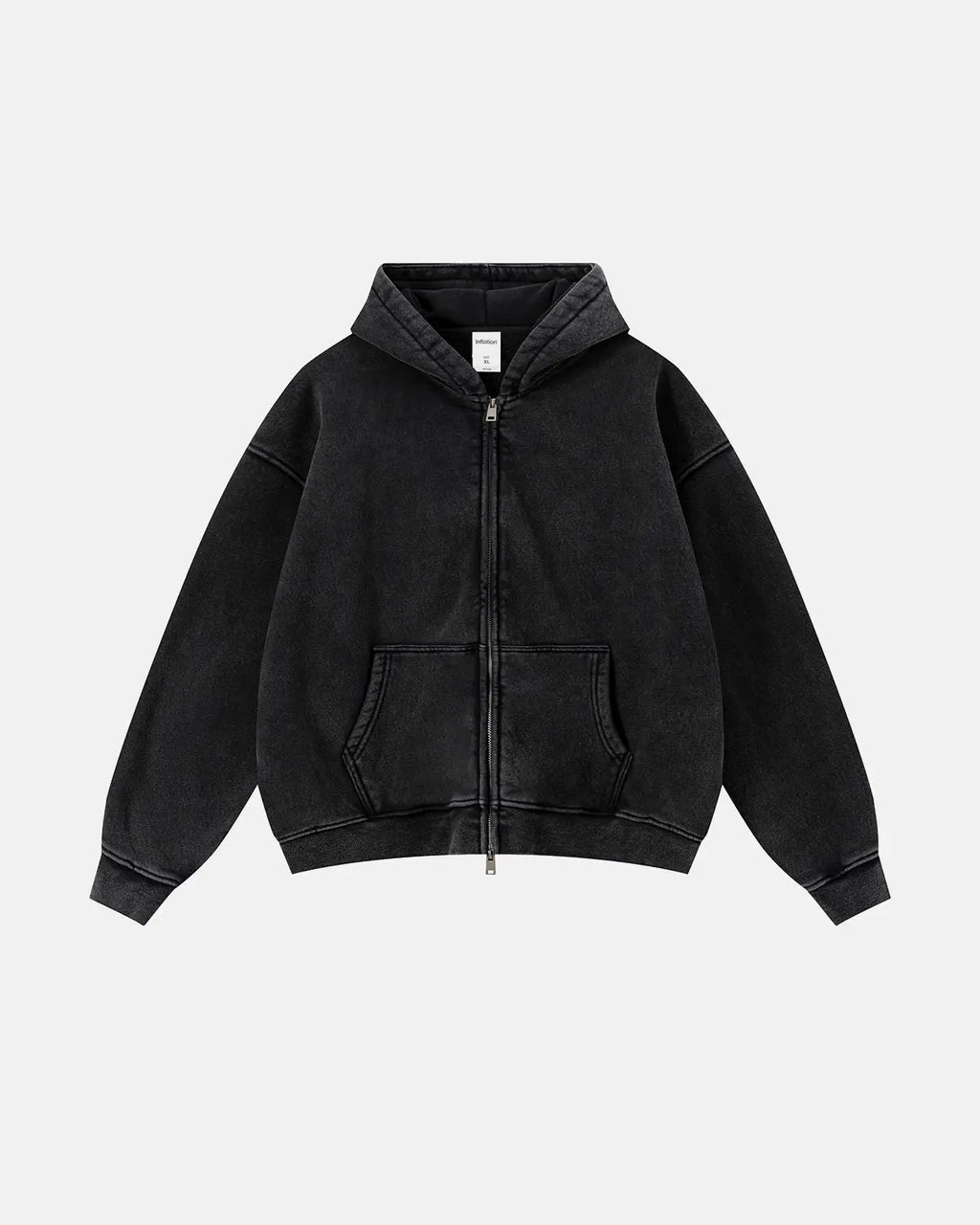 Red vintage washed fleece boxy zip hoodie by Flation Streetwear, showing front view with hoodie and zip closure.