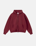 Red vintage washed fleece boxy zip hoodie by Flation Streetwear, featuring a relaxed fit and casual streetwear style.