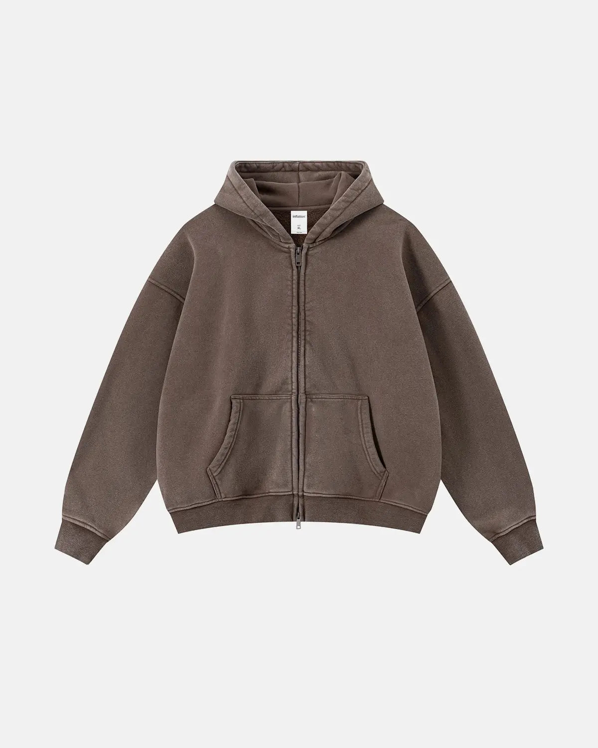 Red vintage washed fleece boxy zip hoodie by Flation Streetwear, featuring a relaxed fit and casual street style.