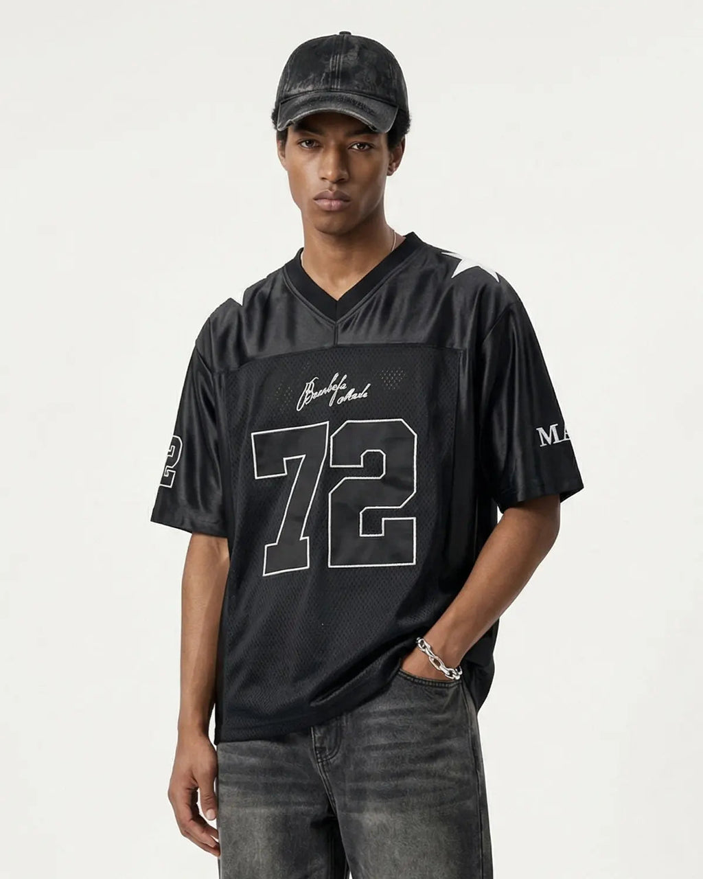 Royal blue vintage 72 mesh football jersey by Flation Streetwear with classic athletic design and contrasting white accents.