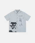 Flation streetwear shirt with abstract graphic print, showcasing bold, modern design on a stylish casual shirt.