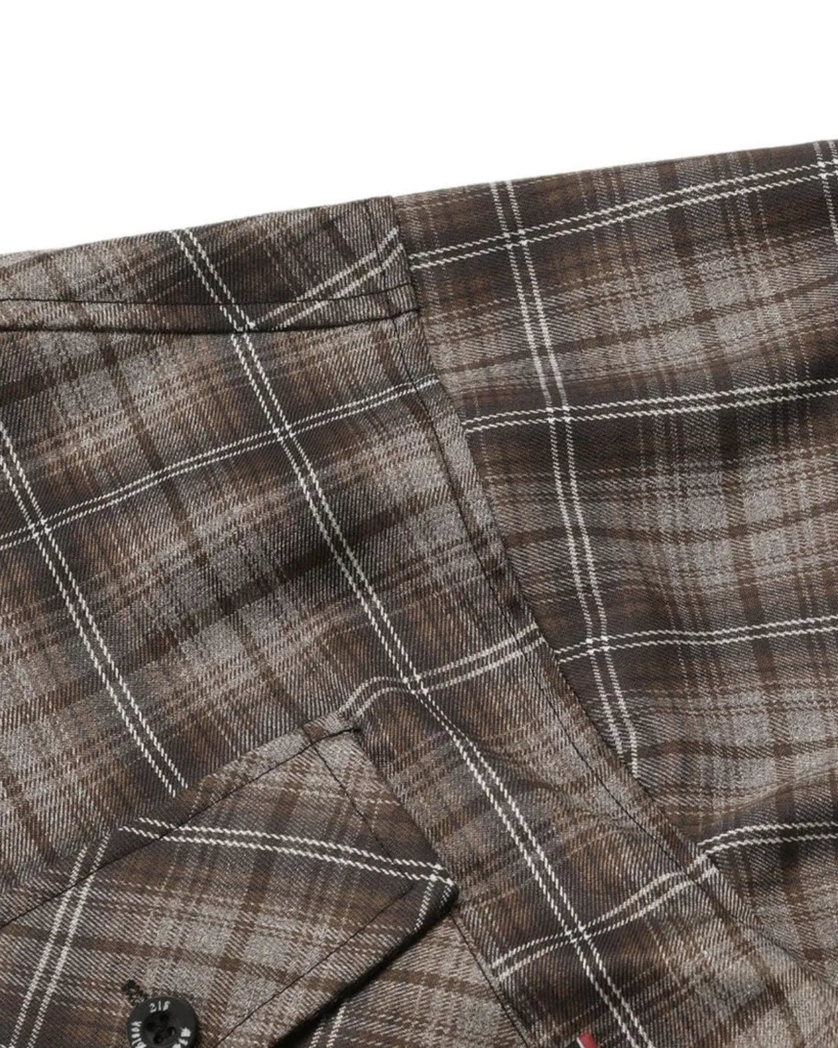 Plaid script embroidered Flation streetwear shirt with button-up front and collar, featuring bold pattern and detailed embroidery.