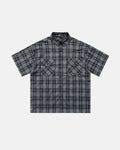 Flation plaid script embroidered shirt featuring a stylish plaid pattern and embroidered logo on the chest.