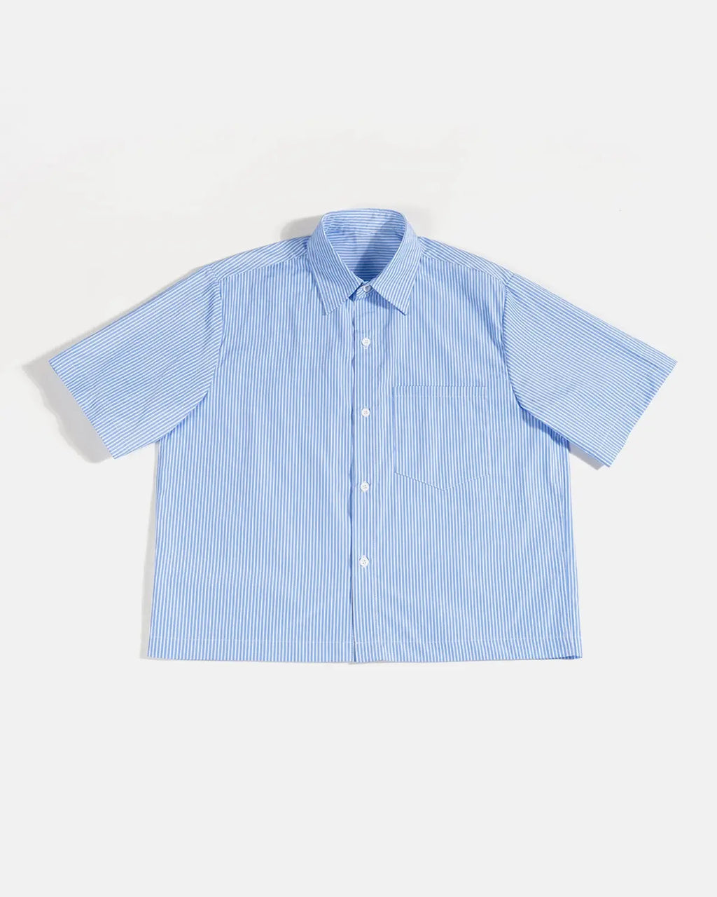 Black boxy striped short-sleeve shirt by Flation Streetwear, featuring bold horizontal white and black stripes.
