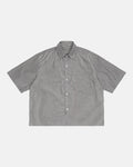 Black boxy striped short-sleeve shirt by Flation Streetwear, featuring bold horizontal stripes and a relaxed fit.