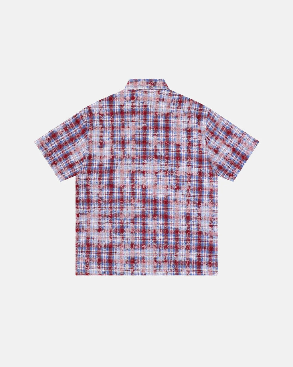 Blue devil embroidered plaid shirt by Flation, stylish streetwear shirt with detailed devil embroidery and classic plaid pattern.