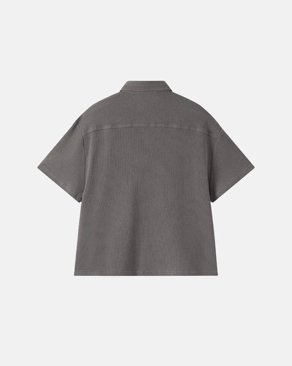 Dark gray Flation Streetwear waffle shirt with metal clasp detail, casual long-sleeve shirt for modern street fashion.