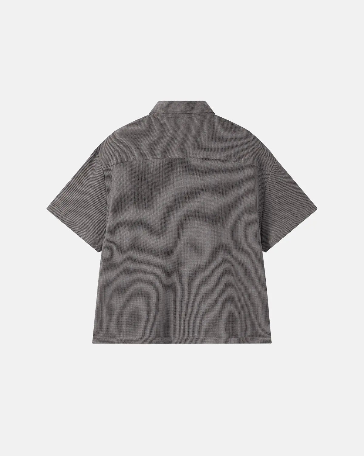 Dark gray Flation Streetwear waffle shirt with metal clasp detail, casual long-sleeve shirt for modern street fashion.