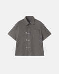 Dark gray Flation streetwear waffle shirt with metal clasp details, casual fit, and textured fabric for a stylish everyday look.