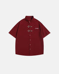 Red Flation streetwear waffle shirt with metal clasp detail, casual long-sleeve shirt for stylish everyday wear.