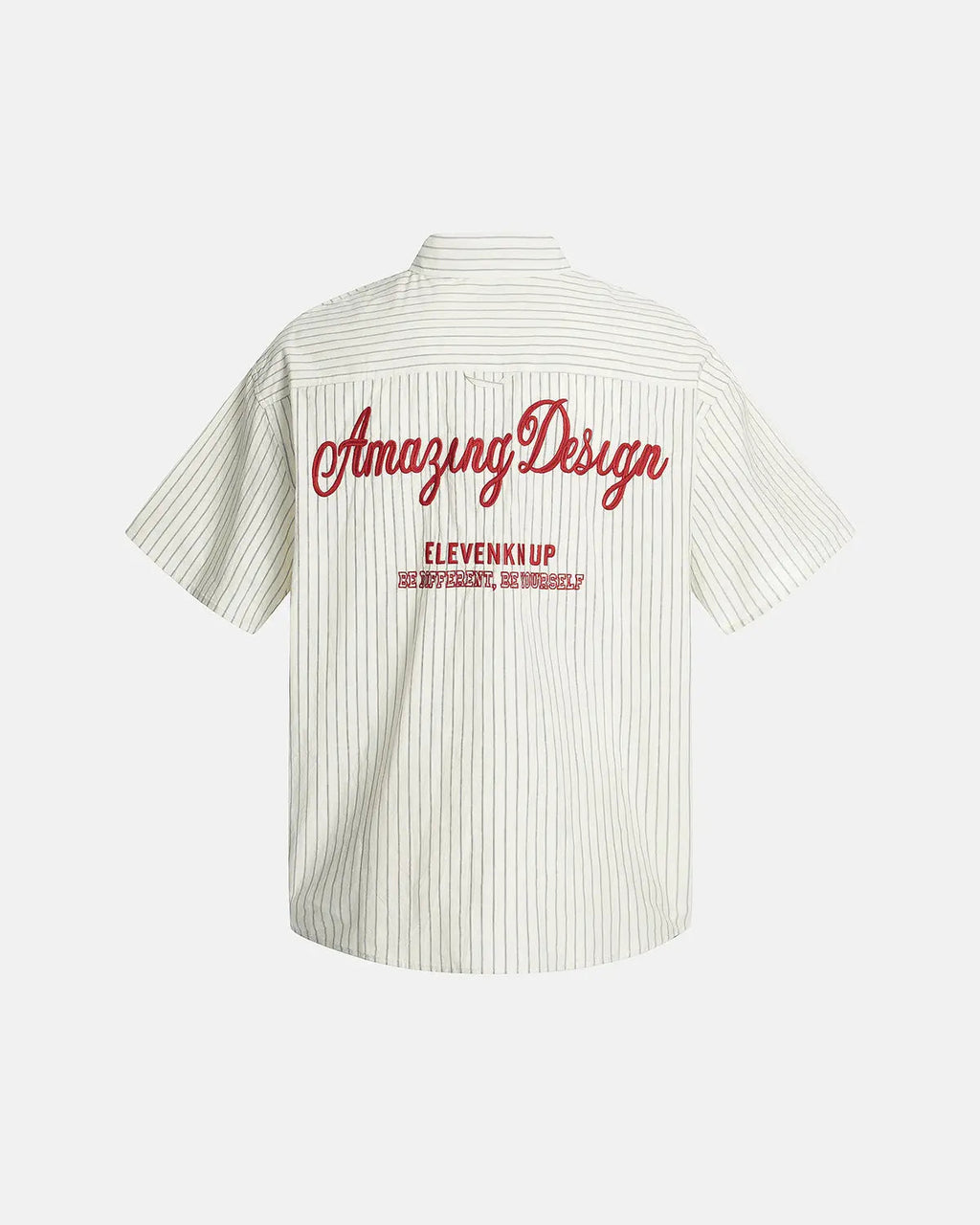 Striped embroidered short-sleeve shirt by Flation featuring colorful embroidery and casual streetwear style.