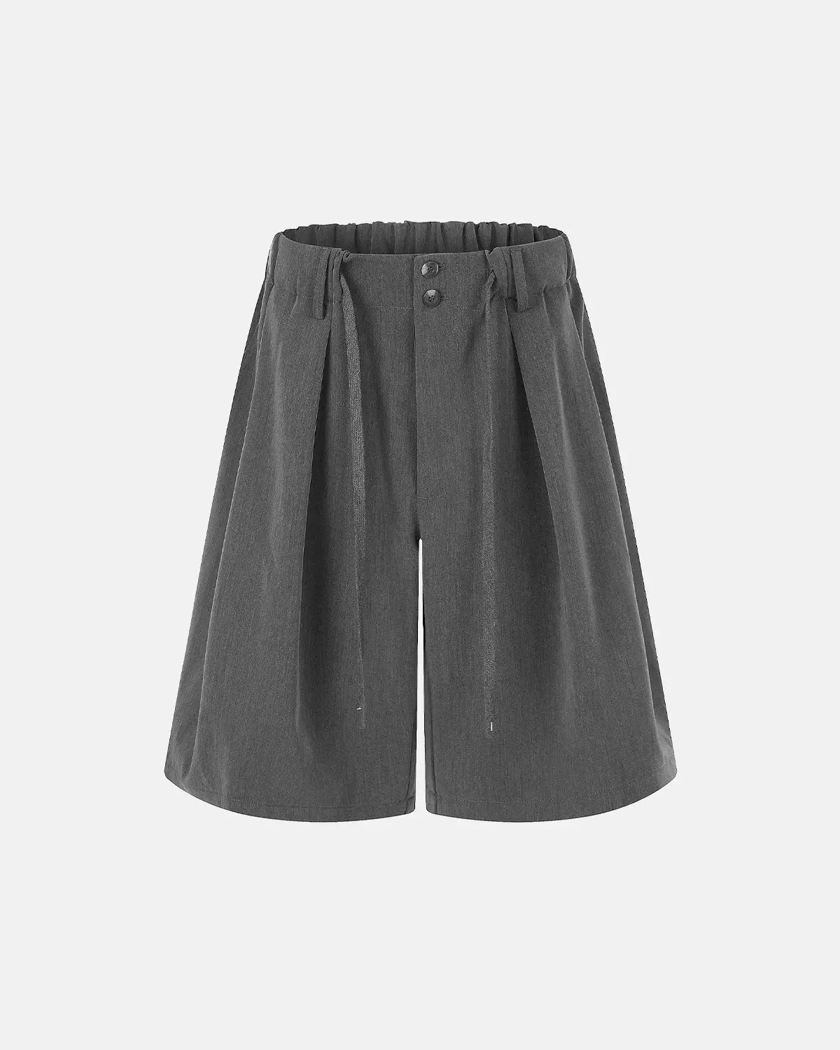 Black Flation streetwear drawstring wide-leg tailored shorts with relaxed fit and structured design, perfect for casual outfits.