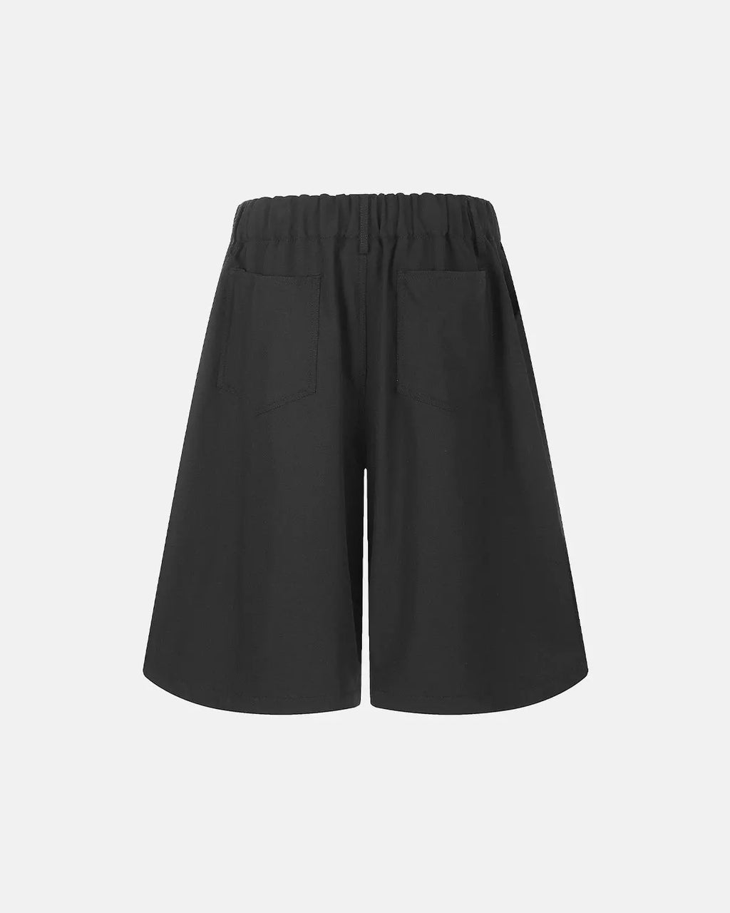 Black Flation Streetwear drawstring wide-leg tailored shorts with a relaxed fit and structured design.