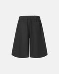 Black Flation Streetwear drawstring wide-leg tailored shorts with a relaxed fit and structured design.