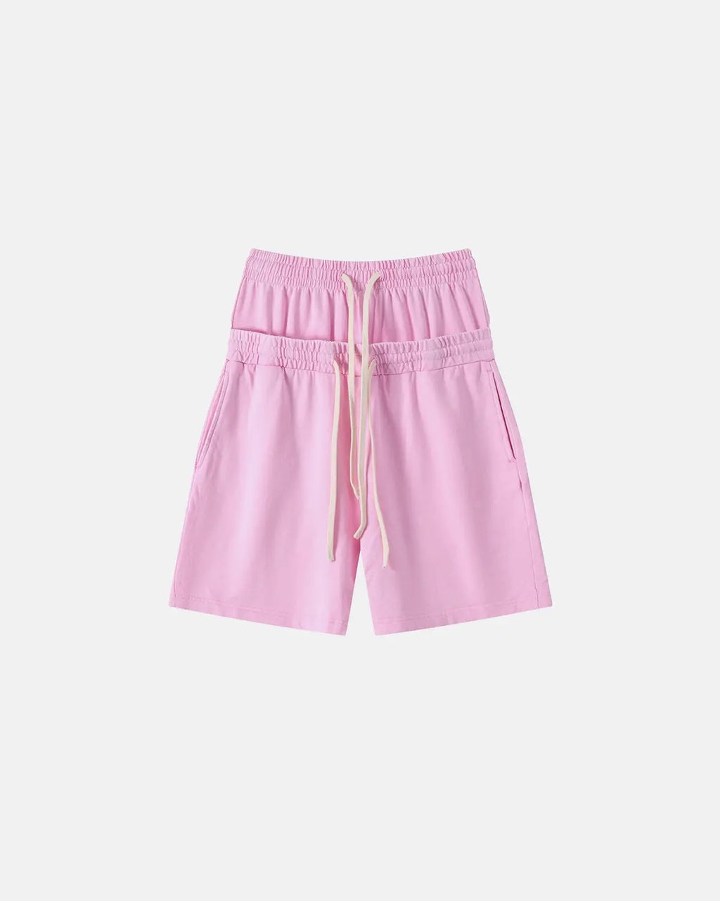 Brown Flation streetwear double waist acid wash sweat shorts with relaxed fit and casual style, perfect for streetwear fashion.