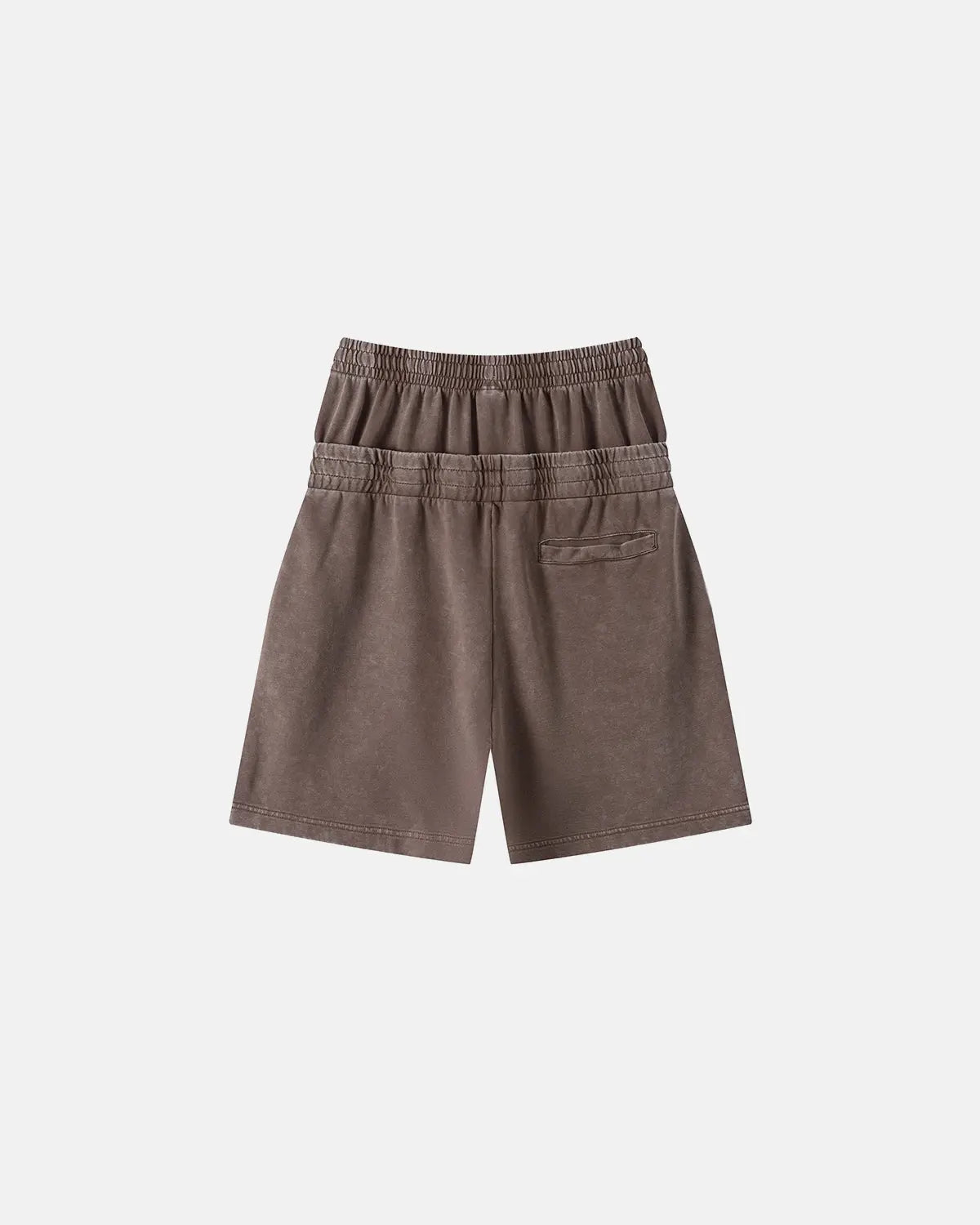 Brown double waist acid wash sweat shorts by Flation Streetwear, featuring a relaxed fit and casual style.