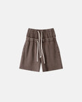 Brown Flation streetwear double waist acid wash sweat shorts with relaxed fit and casual style, perfect for comfortable streetwear looks.