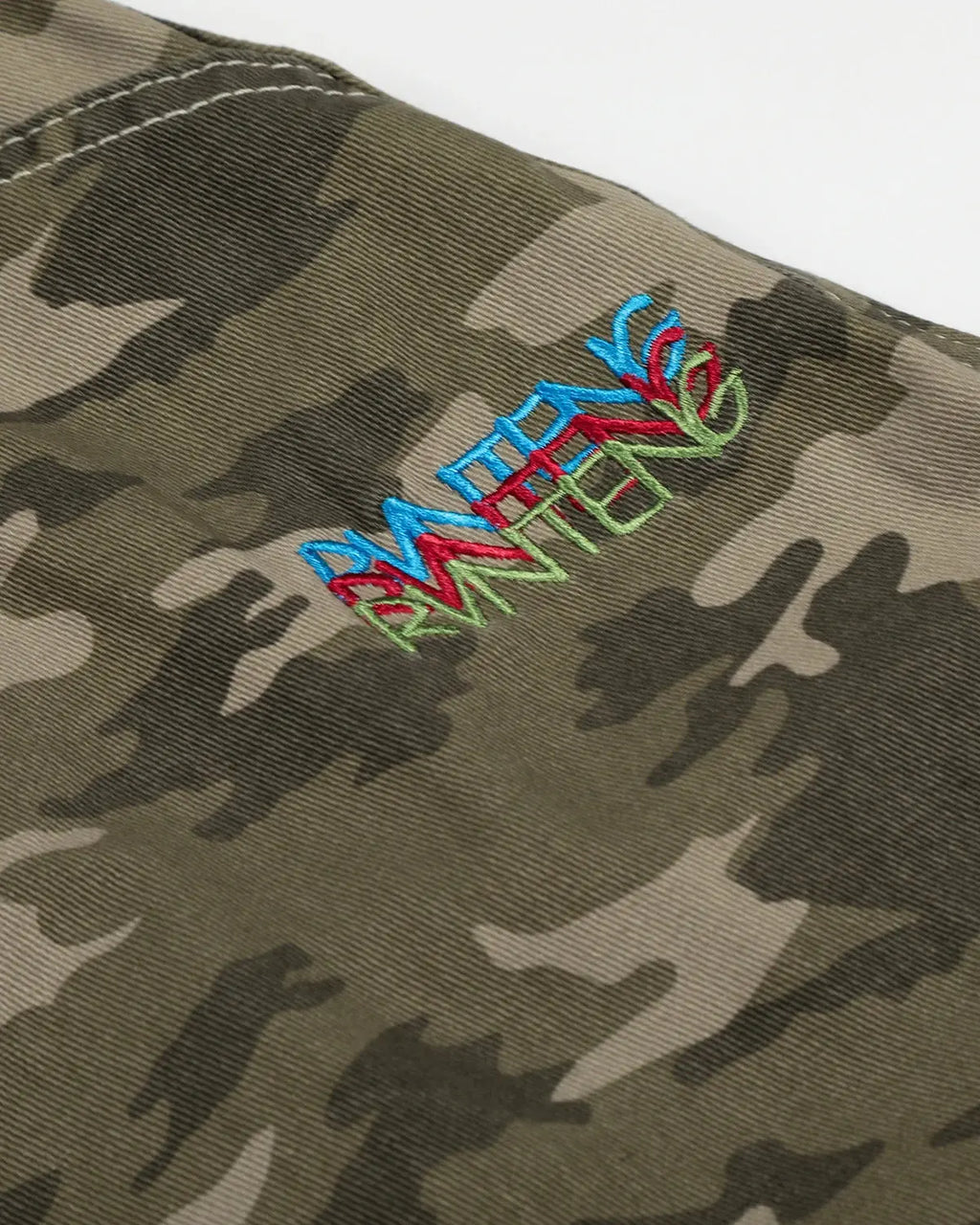 Embroidered camo cargo longline shorts by Flation Streetwear, featuring durable fabric and multiple pockets for a casual, stylish look.