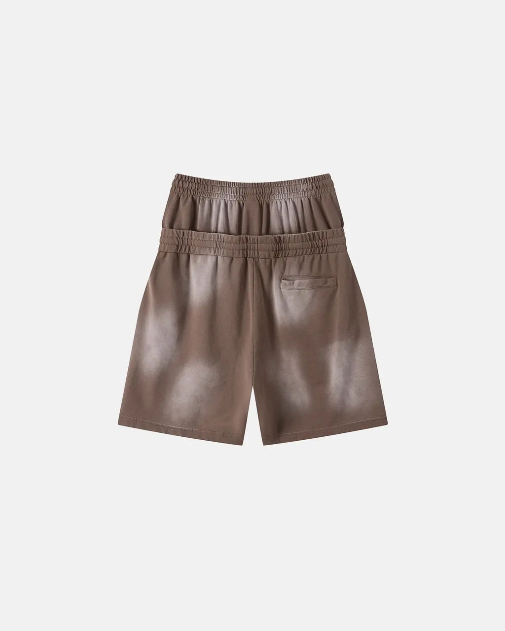 Brown Flation Streetwear double waist monkey wash sweat shorts with relaxed fit and casual style, perfect for streetwear fashion.
