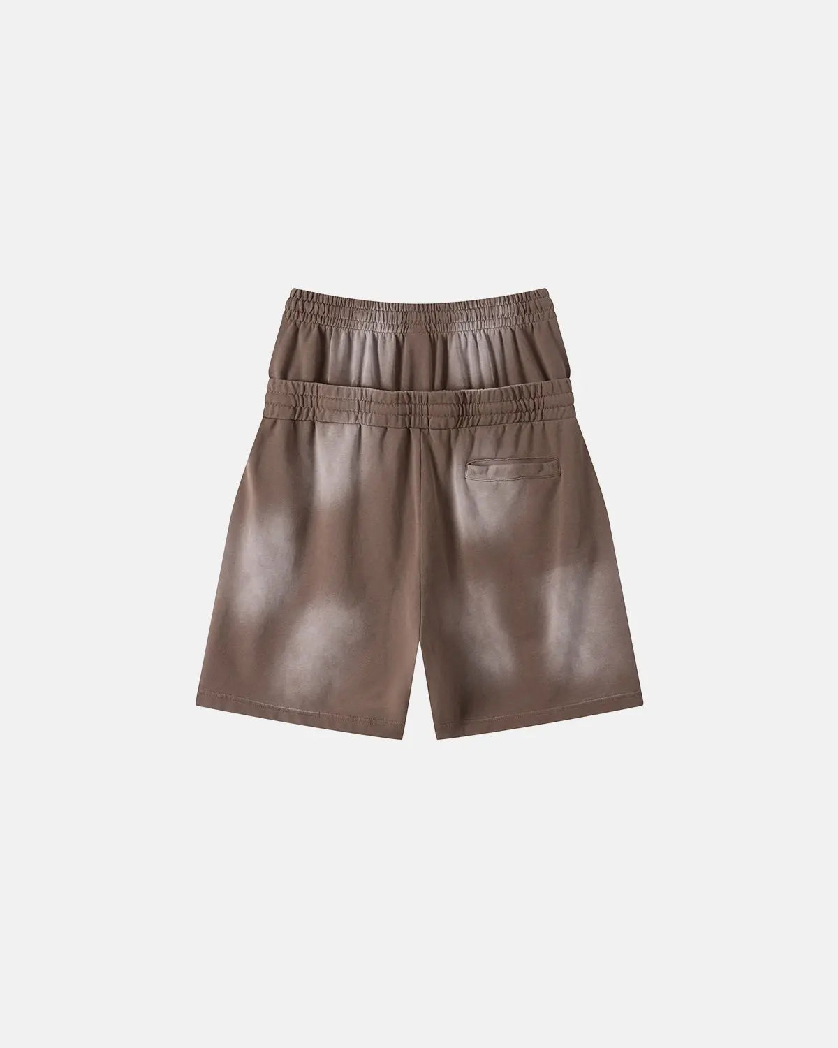 Brown Flation Streetwear double waist monkey wash sweat shorts with relaxed fit and casual style, perfect for streetwear fashion.