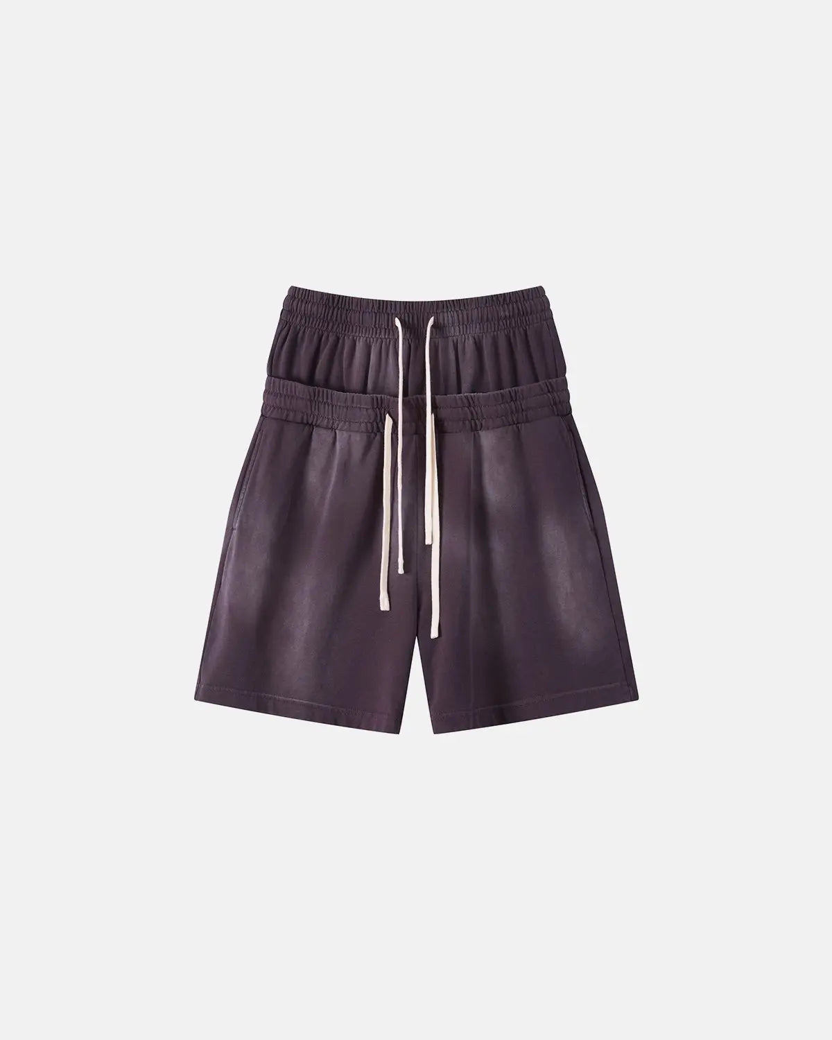 Retro brown Flation streetwear sweat shorts with double waist and monkey wash finish, casual and comfortable for everyday wear.