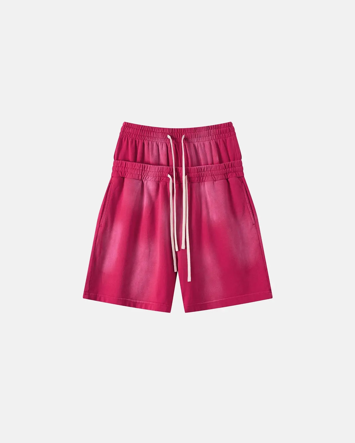 Brown Flation streetwear shorts featuring a double waist design and monkey wash finish, perfect for casual, retro-inspired style.