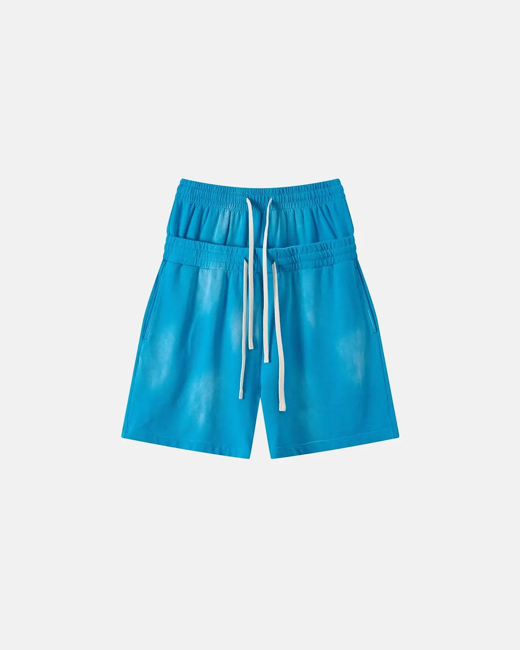 Brown double waist monkey wash sweat shorts by Flation Streetwear, featuring a relaxed fit and retro style.