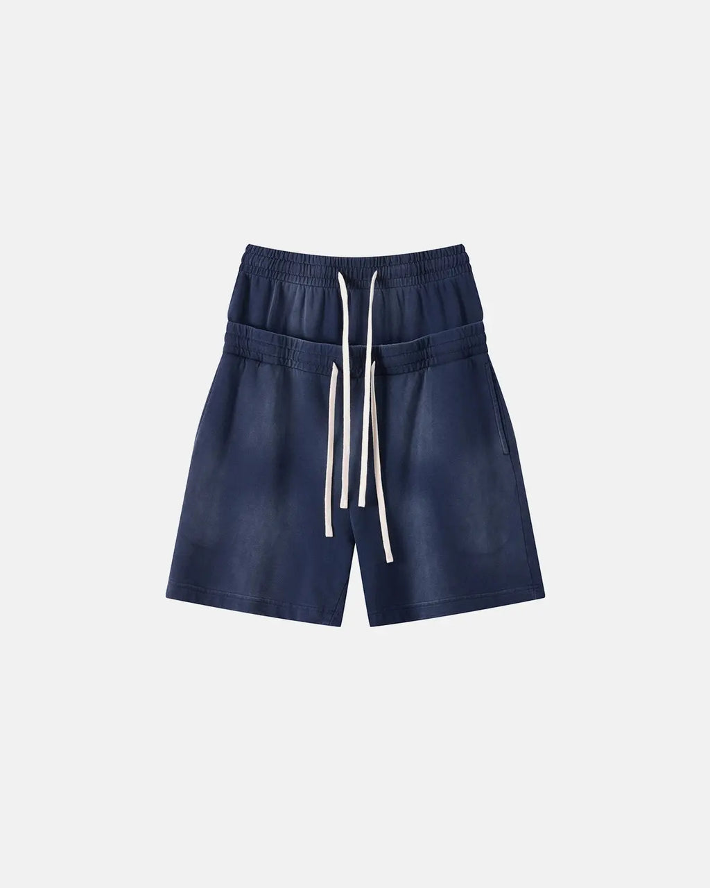 Brown Flation streetwear double waist monkey wash sweat shorts with relaxed fit and casual style, perfect for streetwear outfits.