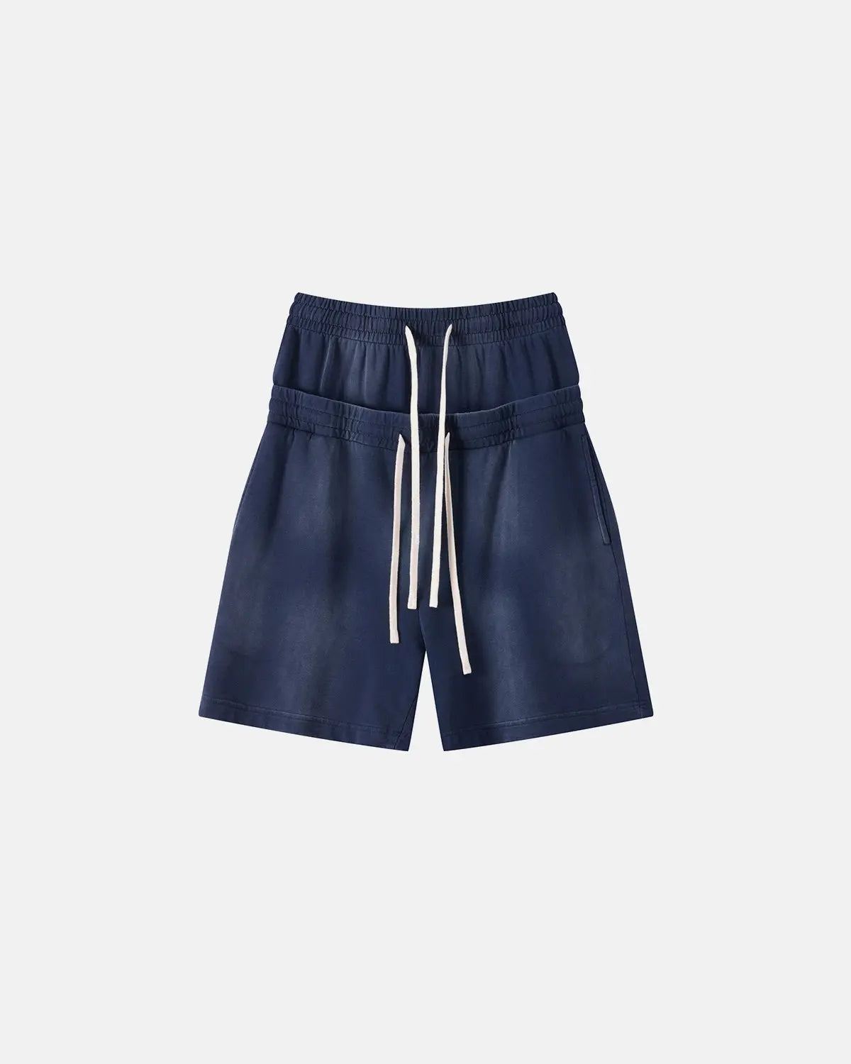 Brown Flation streetwear double waist monkey wash sweat shorts with relaxed fit and casual style, perfect for streetwear outfits.