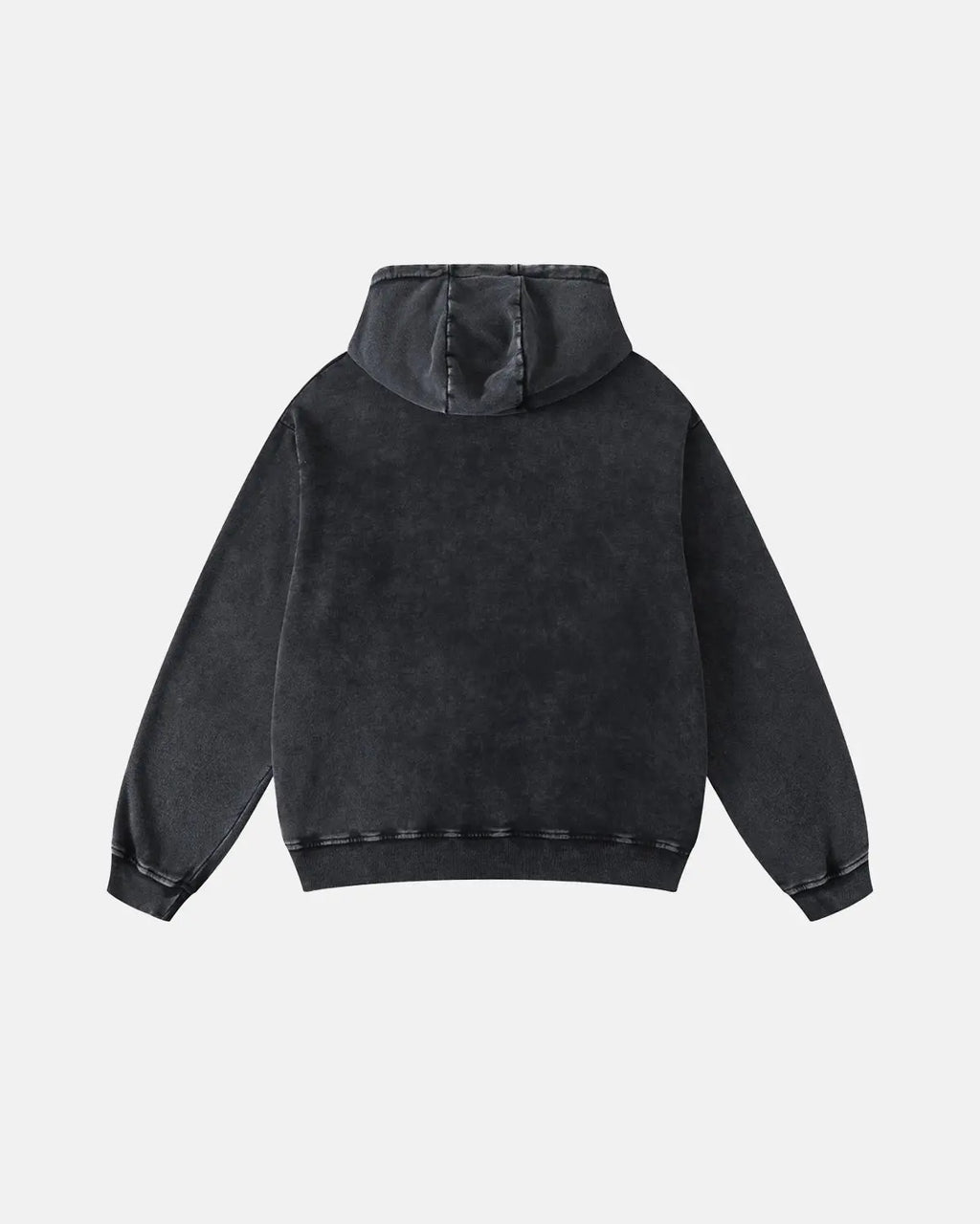 Acid washed Flation French Terry hoodie with drawstring hood and ribbed cuffs, casual streetwear style.